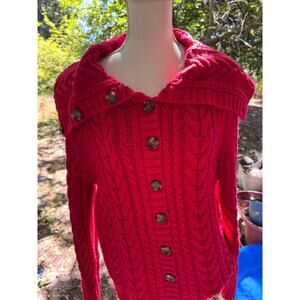 Vintage 1990's Land's End Womens Tomato Red Button Sweater XL 18-20 Chunky Knit